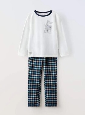 ZA*家全棉儿童居家服套装 舒适柔软春秋圆领长袖T恤长裤睡衣