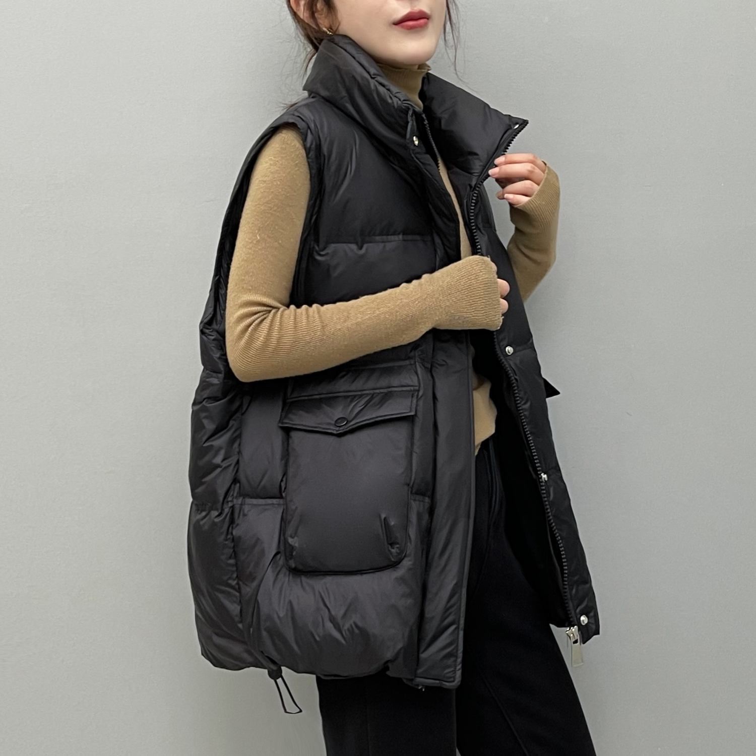 欧版中长款羽绒马甲背心女2025秋冬新宽松大码外穿白鸭绒马夹外套