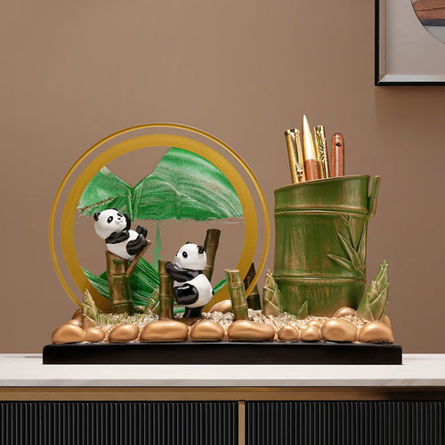 中国风熊猫文创笔筒流沙画摆件装饰品办公室桌乔迁毕业礼物送老师