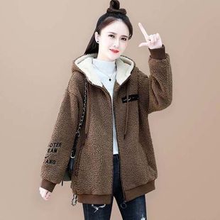 羊羔绒毛外套女中长款连帽2025秋冬季新款加绒加厚卫衣宽松摇粒绒