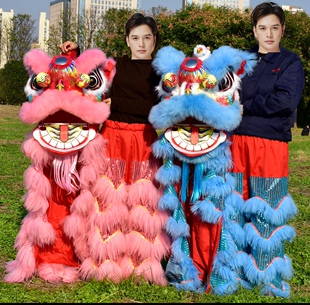 单人舞狮道具成人儿童全套小狮子羊毛南狮醒狮泡沫狮头表演带披风