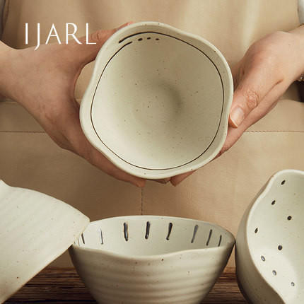 ijarl日式几何饭碗家用个人专用陶瓷碗高颜值ins风米饭碗水果碗