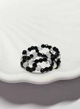 静的手作小店米珠戒指记忆钢圈可调节戒指成品