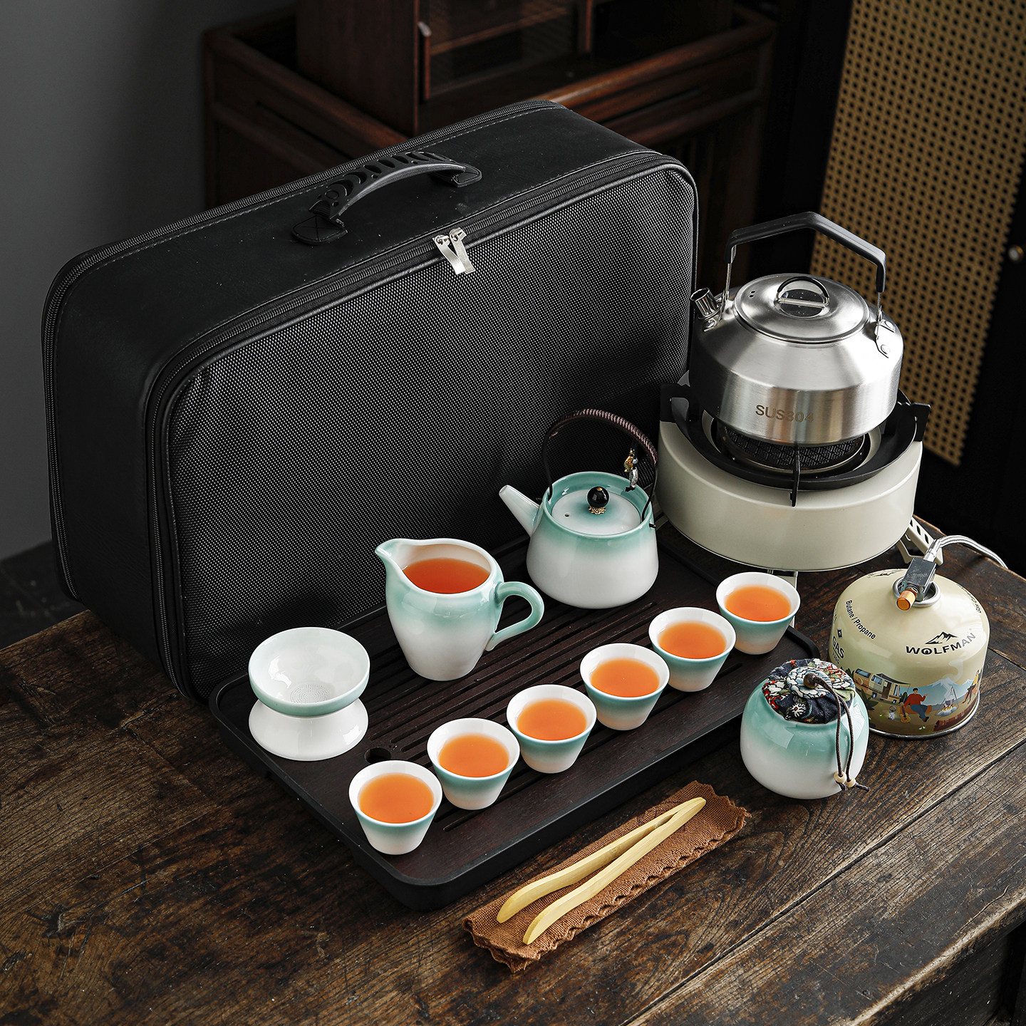 户外煮茶炉便携式旅行茶具套装带烧水功夫车载露营泡茶器茶盘整套