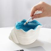 创意陶瓷海螺烟灰缸大号家用防飞灰潮流个性 浇筑 客厅摆件北欧风格