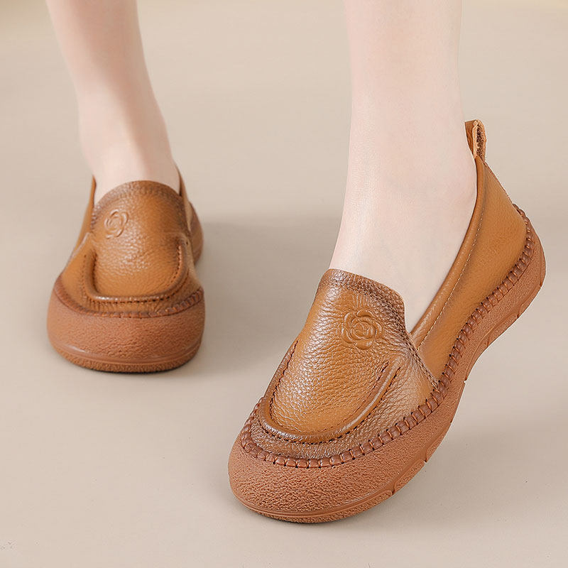 头层牛皮软底舒适一脚蹬单鞋女平底豆豆鞋百搭妈妈鞋真皮软面皮鞋,女鞋,乐福鞋（豆豆鞋）,淘宝优惠券,粉丝福利购,淘宝优惠卷