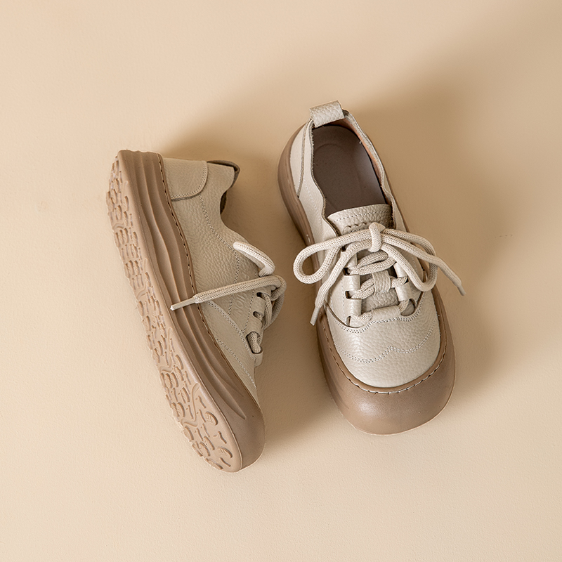 头层牛皮新款真皮厚底休闲鞋女鞋