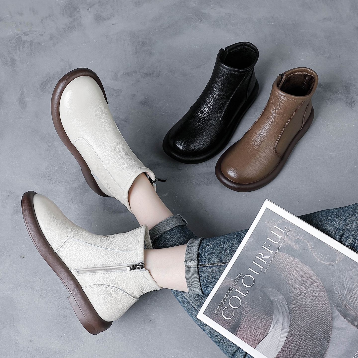 真皮女短靴加绒棉鞋妈妈鞋