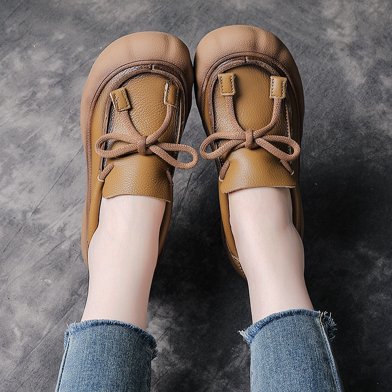 头层牛皮复古乐福鞋圆头小皮鞋