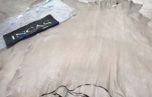 意大利Incas杏色胎牛皮1.0mm细摔纹皮料 7-8尺 158/张包邮