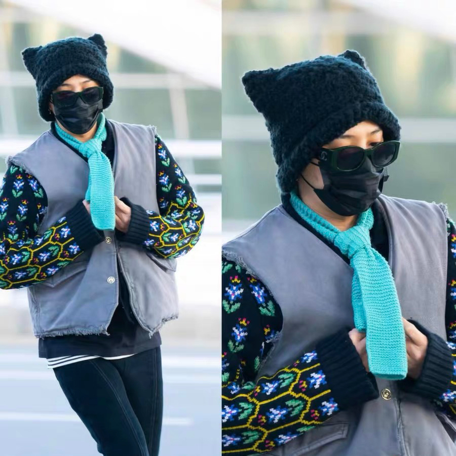 权志龙同款张元英猫咪耳针织帽