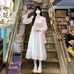 小个子海边高级感收腰长裙 法式 白色连衣裙女夏季 新款 绝美初恋长袖
