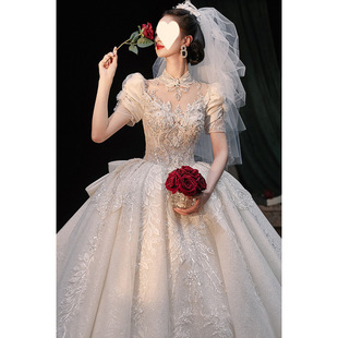 法式 主纱礼服大拖尾出门纱 缎面婚纱2025新款 新娘高级质感奢华长袖