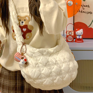 斜挎包通勤百搭女大容量韩版 云朵褶皱托特包单肩手提包百搭棉服包