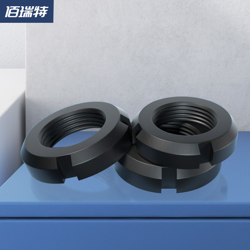 国标gb812圆螺母/开槽螺母/止退螺帽/四槽螺丝帽m10m12m16m20-m60
