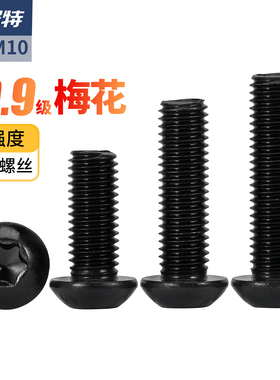 内梅花10.9级黑色高强度圆头螺丝盘头螺钉防盗螺丝钉M3M4M5-M8M10
