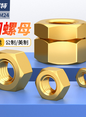 黄铜六角螺母铜制螺帽螺丝帽大全国标M1.4M2M3M4M5M6M8M10M12-M24