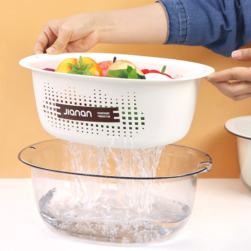 洗菜篮双层PET透明沥水篮家用厨房滤水淘菜盆多功能洗水果水果盘,餐饮具,洗菜盆/沥水篮/漏水筛,淘宝优惠券,粉丝福利购,淘宝优惠卷