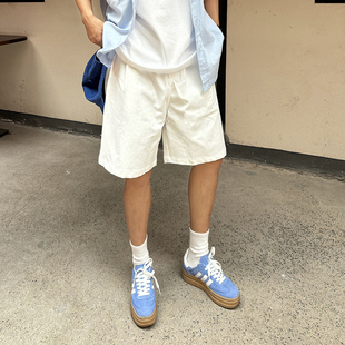 宽松休闲百搭情侣五分裤 男潮牌运动夏季 牛仔短裤 飞型记白色工装
