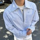 飞型记美式 衬衣休闲外套 cleanfit长袖 复古条纹拉链衬衫 男女秋季