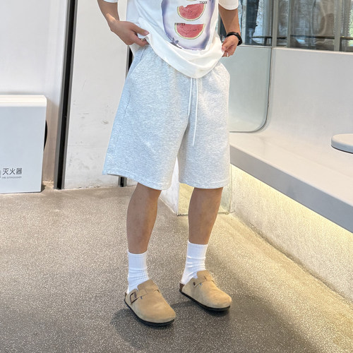 飞型记美式复古花灰色短裤男夏季宽松百搭分割设计运动五分裤潮