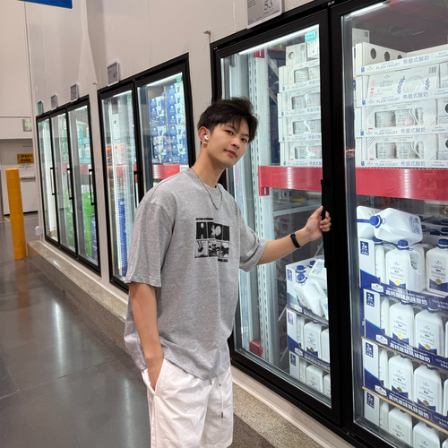 飞型记相片复古印花300g重磅纯棉灰色短袖t恤男宽松情侣半袖上衣