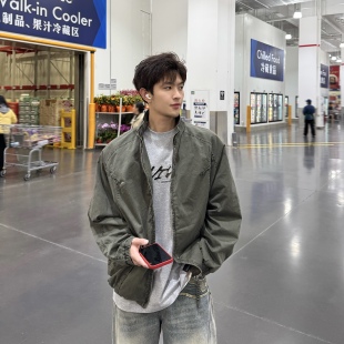 男纯棉宽松廓形夹克上衣潮 外套春季 飞型记美式 复古立领设计感工装