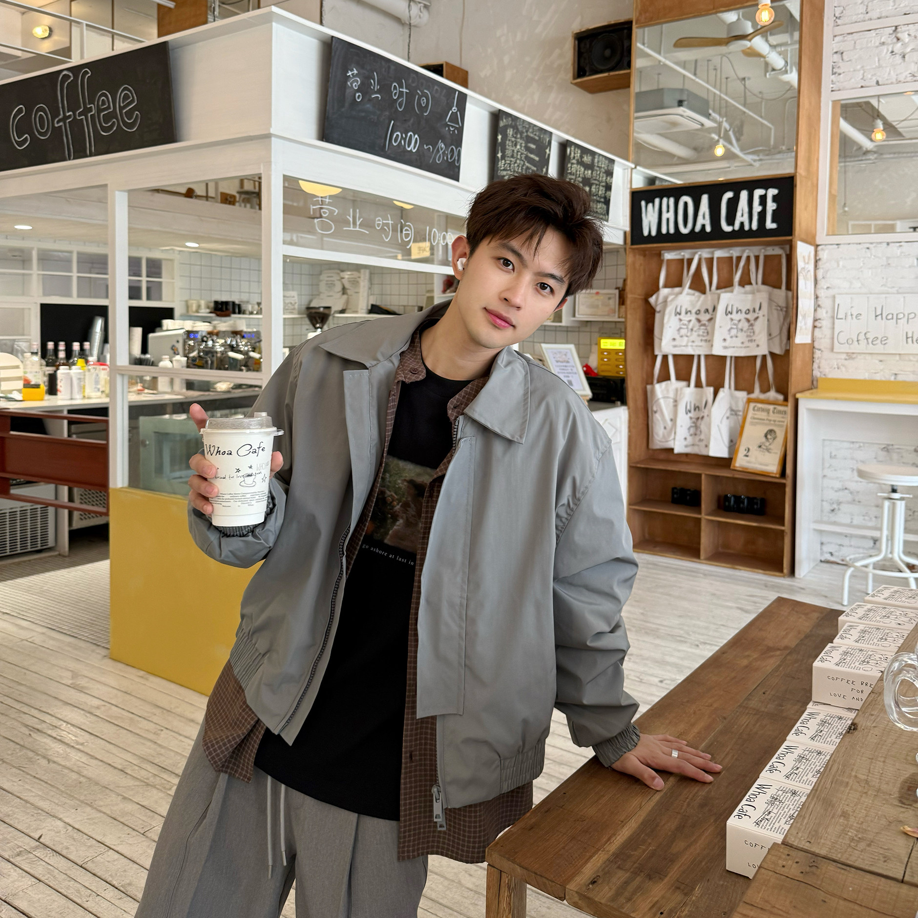 飞型记美式cleanfit翻领飞行夹克男春季短宽廓形灰色bomber外套