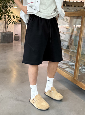 飞型记黑色宽松五分裤男夏季百搭抽绳短裤运动休闲裤拼接卫裤潮