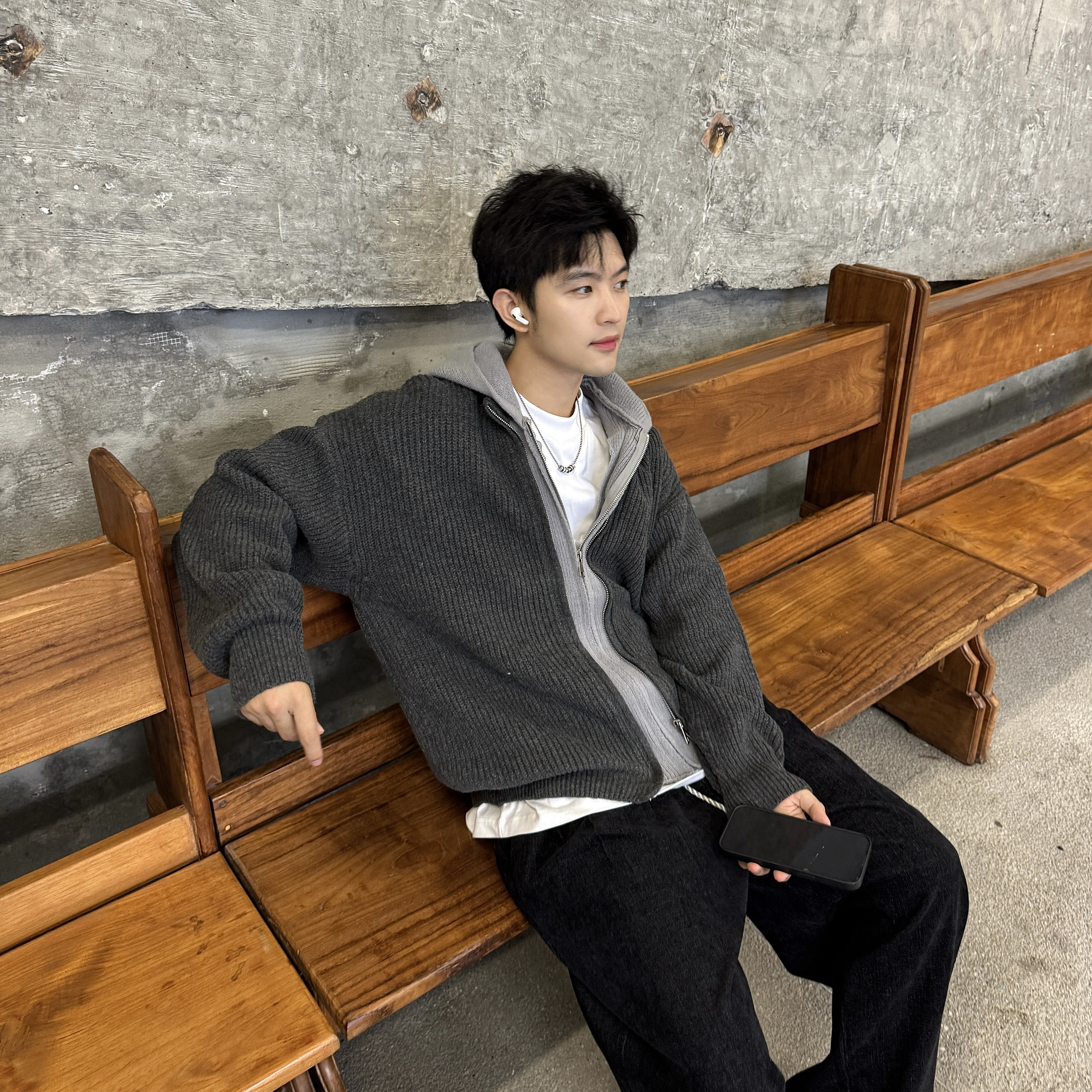 美式复古重磅连帽毛衣