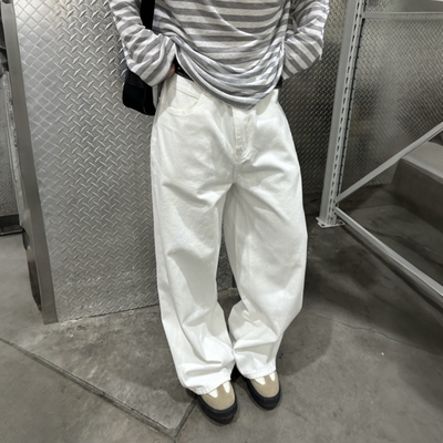 白色牛仔裤男款宽松直筒阔腿