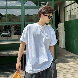 百搭印花港风休闲白色半袖 飞型记圆领短袖 薄款 潮牌美式 t恤 t恤男装