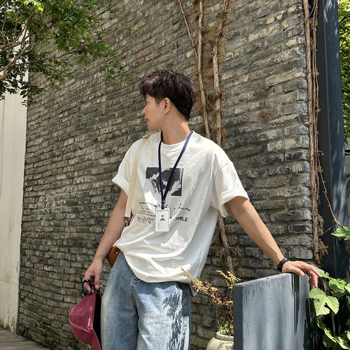美式复古重磅图案宽松T恤