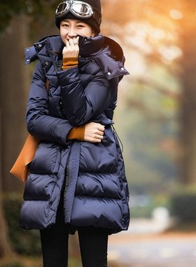 2024新款时尚精品羽绒服女后背收腰 连帽羽绒服女中长款冬季
