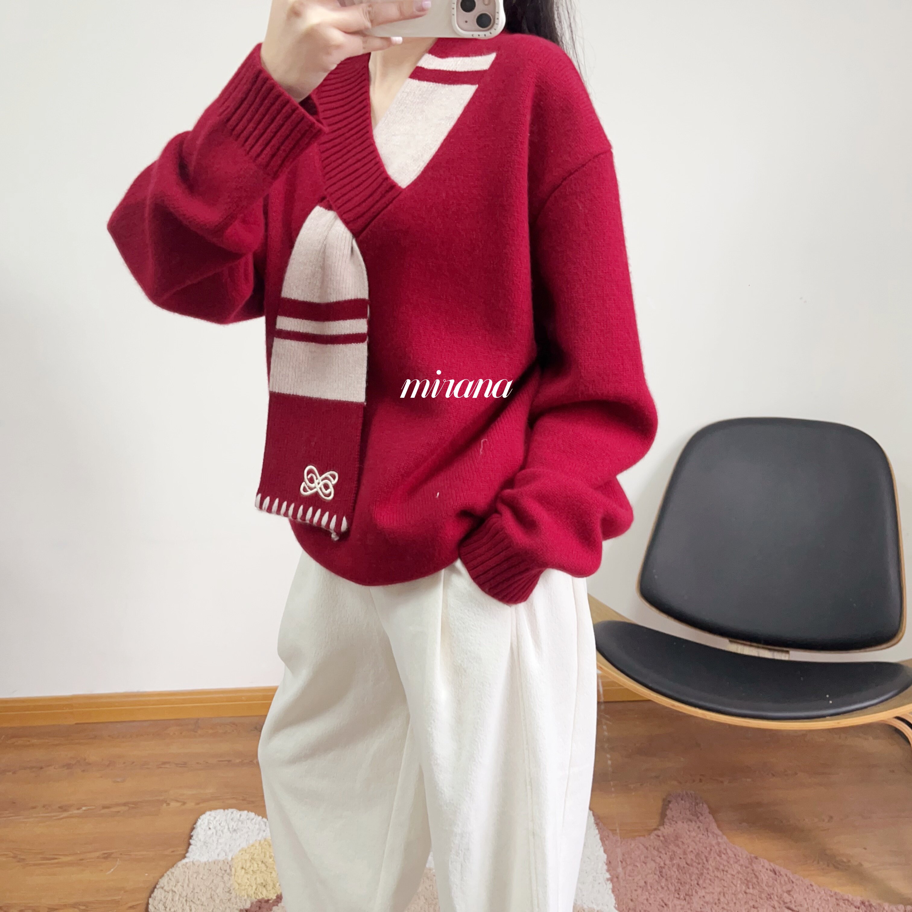 25超美 圣诞红色系 围巾设计绵羊毛毛衣