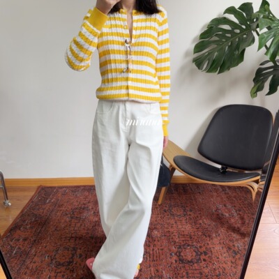 英式老钱风 条纹 匹马棉条纹亮色开衫