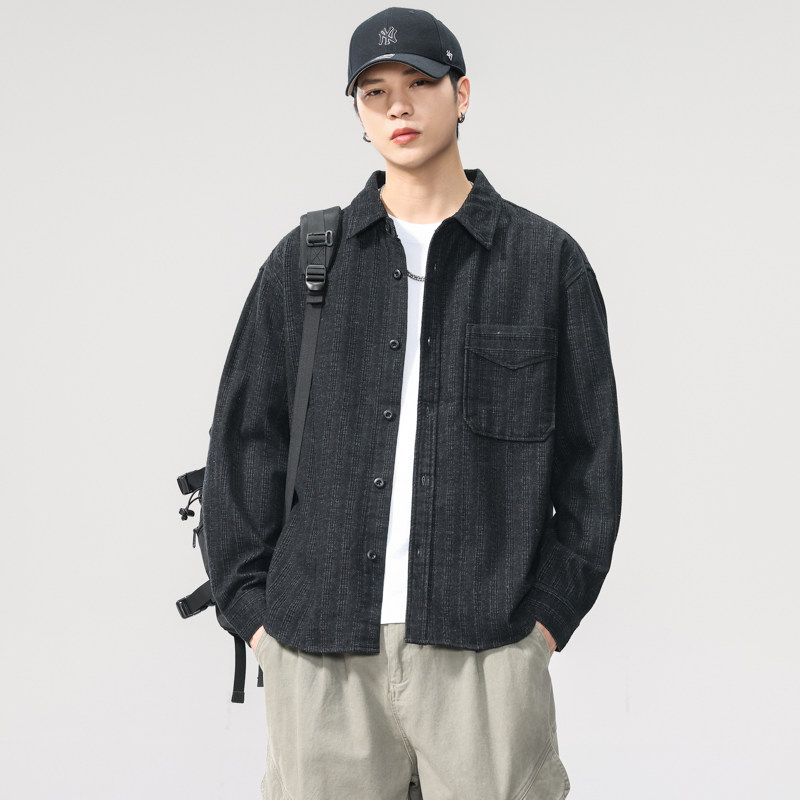高端日系复古贴袋设计牛仔衬衫男秋季新款做旧工装风百搭长袖外套,男装,牛仔衬衫,淘宝优惠券,粉丝福利购,淘宝优惠卷