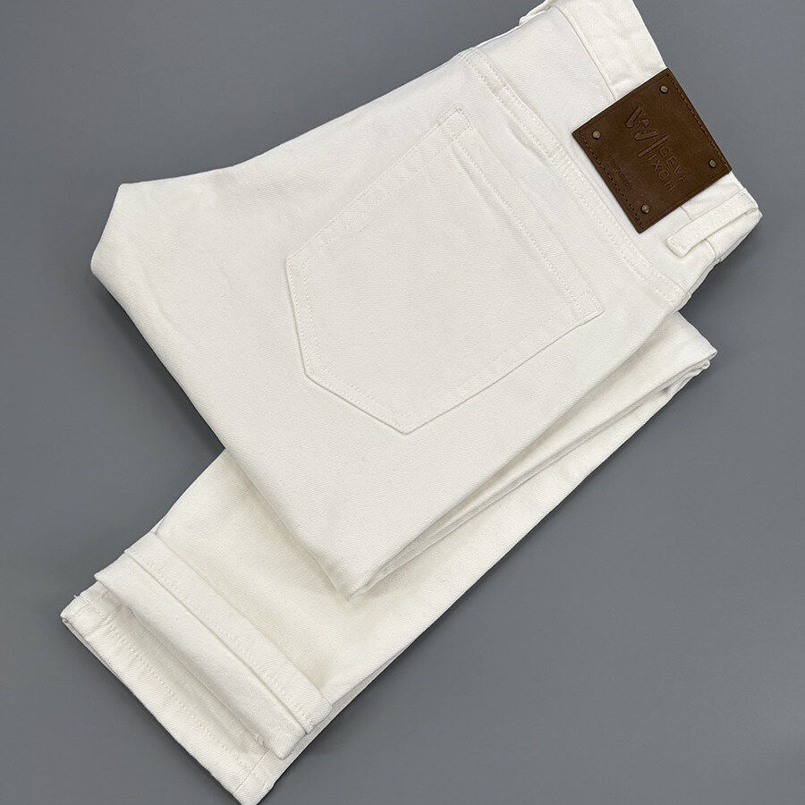 高端欧货白色抓毛薄绒牛仔裤男青年修身小脚弹力百搭轻奢加绒长裤