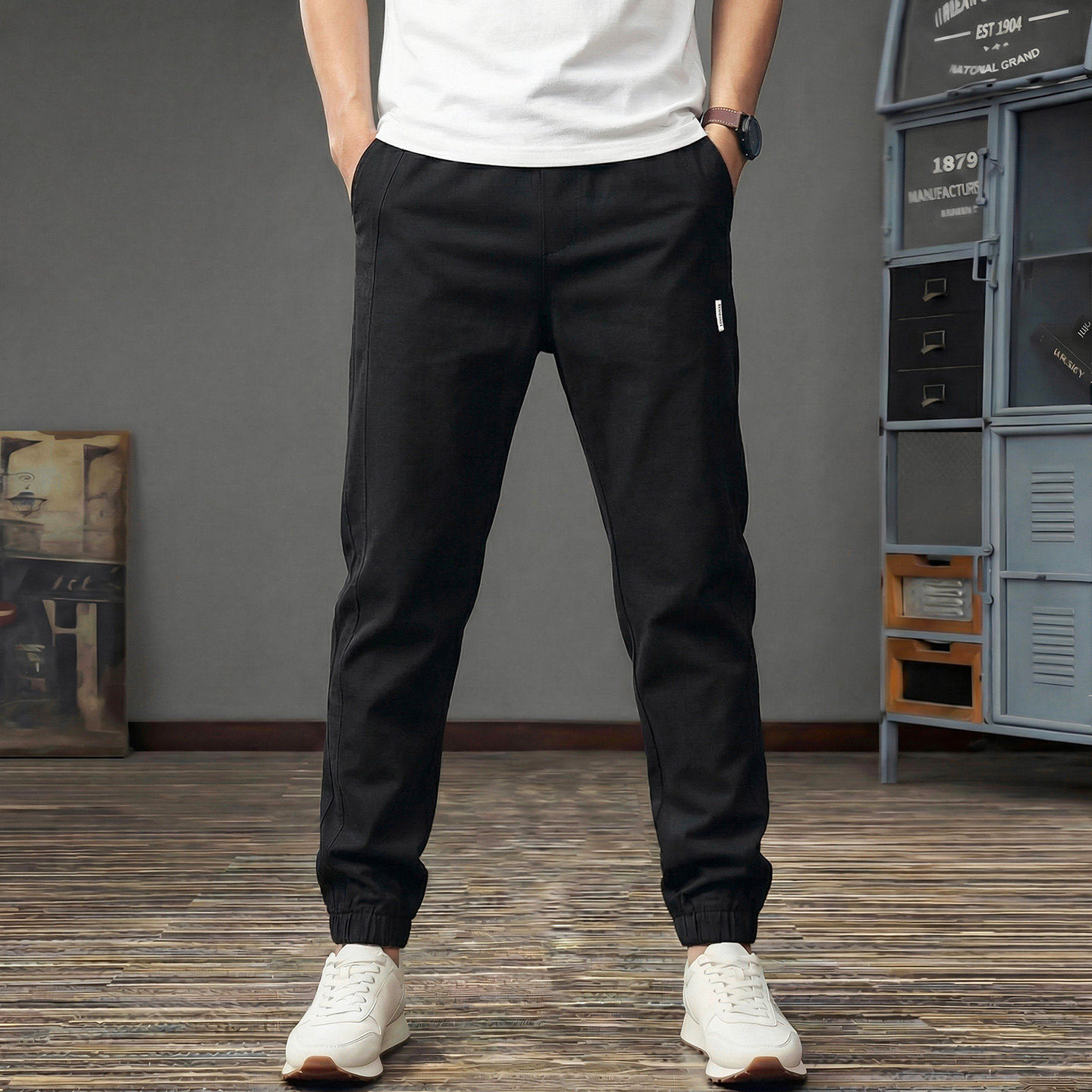 美式束脚休闲裤男2026春季新款拼接工装裤子男款哈伦运动九分裤潮