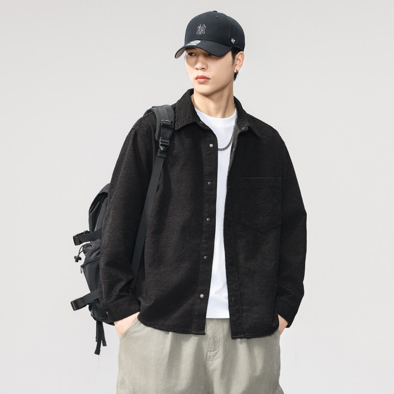 高端雪尼尔提花条纹长袖衬衫男秋季新款潮流宽松纹理感休闲外套潮,男装,牛仔衬衫,淘宝优惠券,粉丝福利购,淘宝优惠卷