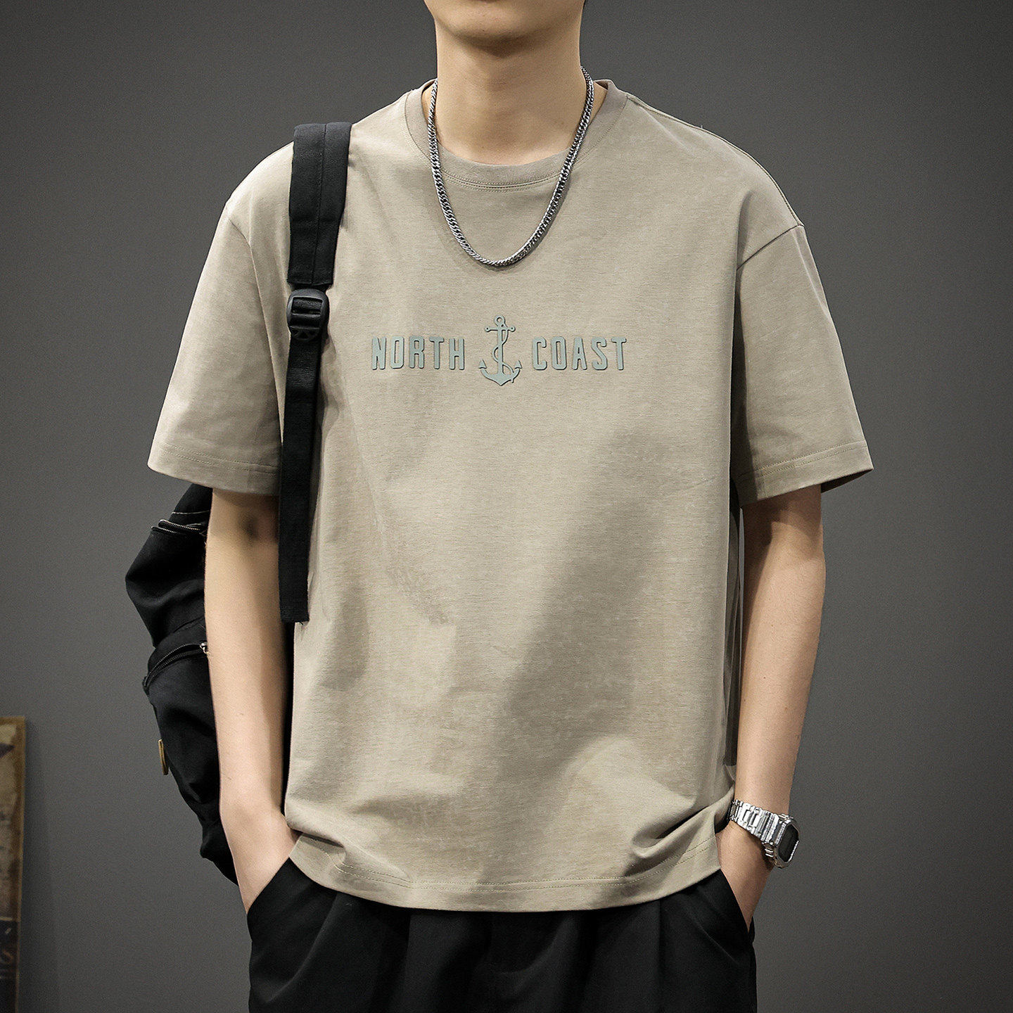 300g重磅圆领印花短袖t恤男2026新款夏季潮牌宽松纯棉半袖衫上衣