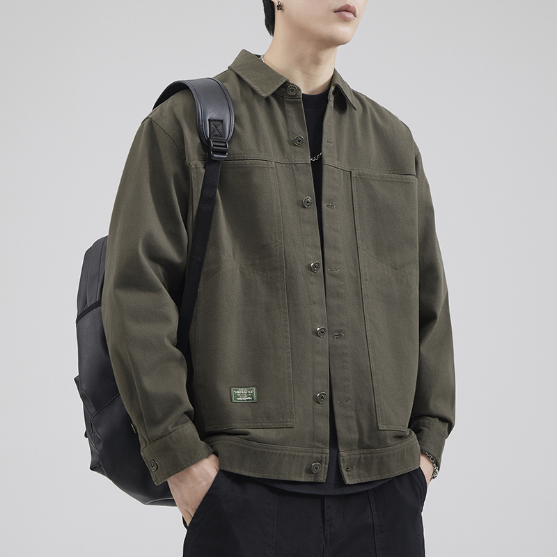 高端黑色工装夹克男士秋季2025新款宽松百搭纯棉上衣美式外套衣服