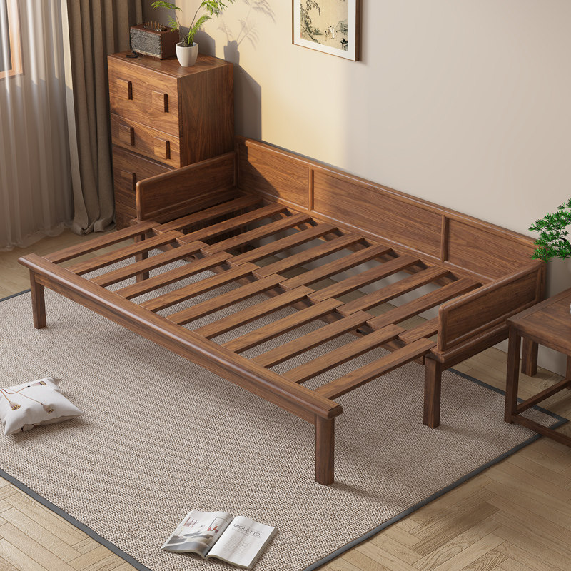 宋代美学实木沙发床客厅新中式南美胡桃木冬夏两用推拉罗汉床组合