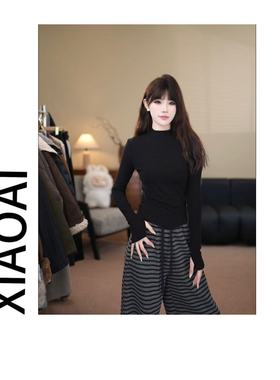 XIAOAI 磨毛加绒 2025秋冬新款显瘦半高领百搭厚款长袖T恤女F201