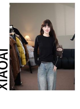 XIAOAI  2025秋冬加厚德绒磨毛纯色显瘦T恤 F206