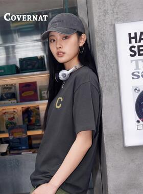 COVERNAT韩国短袖t恤2026新款女夏季情侣装上衣韩系穿搭深灰色T恤