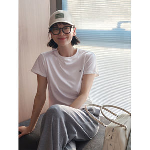 轻城苏小糖|胸口刺绣笑脸T恤女简约宽松百搭圆领正肩显瘦短袖上衣