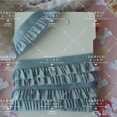 1米高货-珠光感-雾霭蓝弹力荷叶布艺花边1.9CM大肠圈发饰辅料裙边