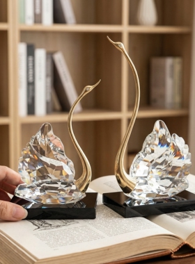 意式简约水晶天鹅轻奢样板房摆件