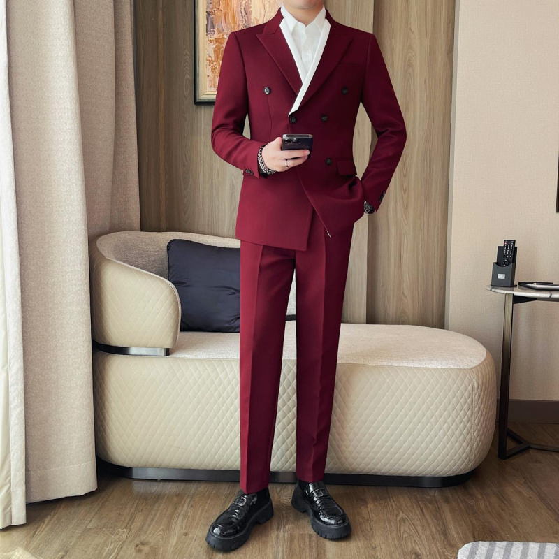 双排扣撞色修身西装宴会正装礼服